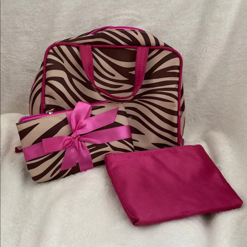 Zebra print Toiletry makeup cosmetic bag set